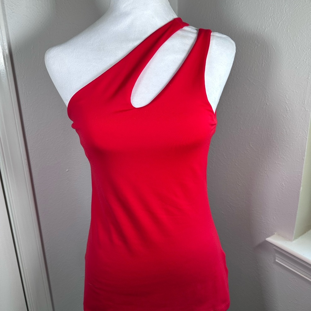 Susana Monaco Women's Medium Asymmetrical Cutout Sexy Tank Top Red Bodycon - Picture 2 of 5